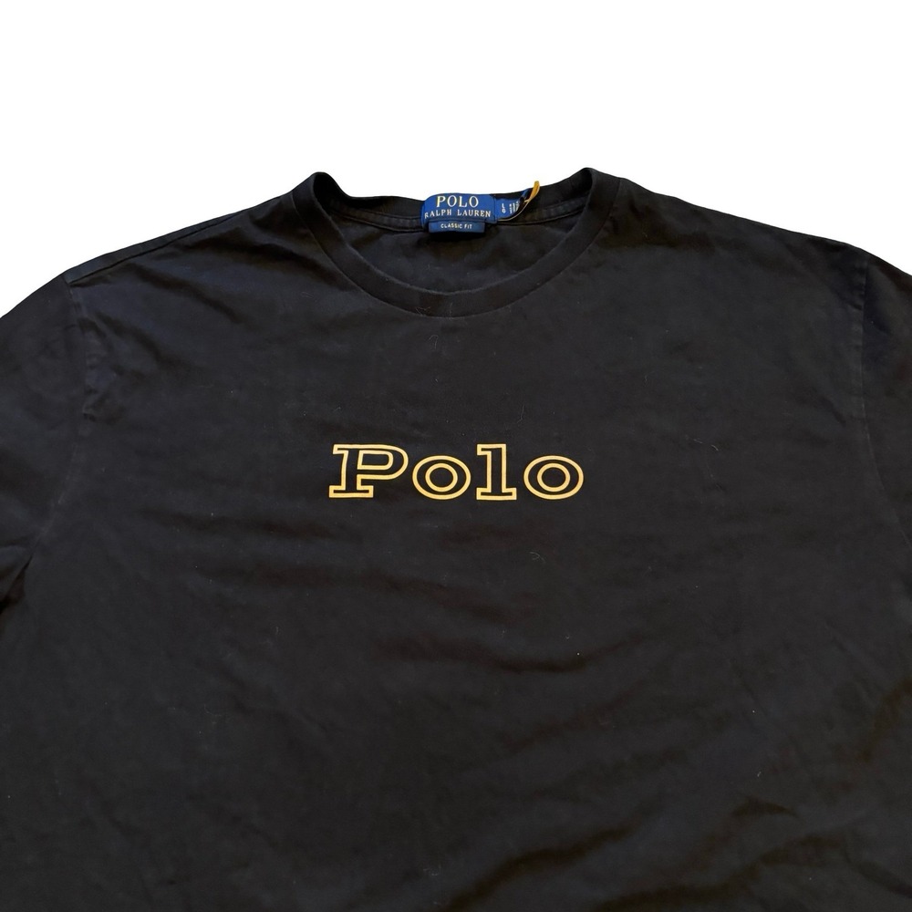 Polo Ralph Lauren Mens Classic Fit Black Gold Logo Graphic T-Shirt Large
